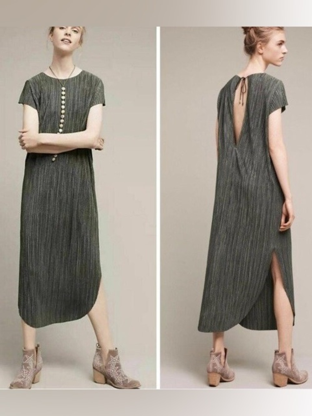 Anthropologie Sabina Musayev Olive Green Striped Backless Midi Dress